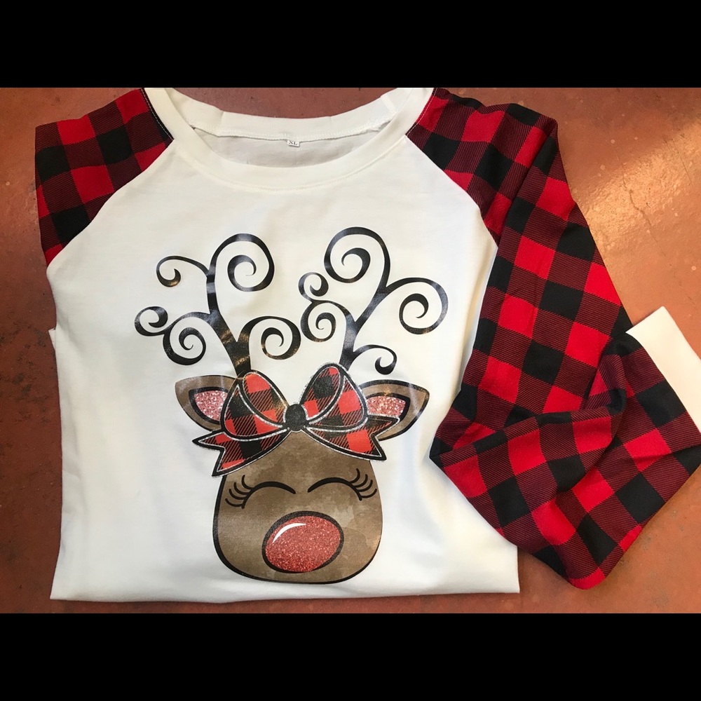 Reindeer Raglan Buffalo Plaid